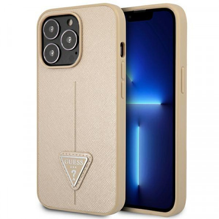 Оригинален гръб GUESS Saffiano Triangle Logo GUHCP14XPSATLE - iPhone 14 Pro Max бежов