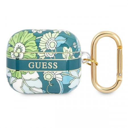 Оригинален калъф за слушалки GUESS Flower Strap GUA3HHFLN - AirPods 3 зелен