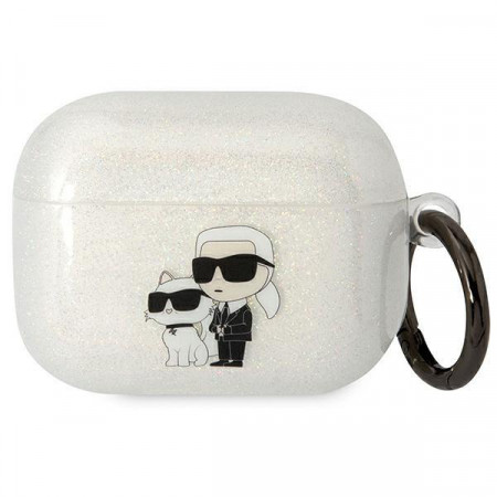 Оригинален калъф за слушалки Karl LAGERFELD Glitter Karl&Choupette KLAPHNKCTGT - AirPods Pro прозрачен