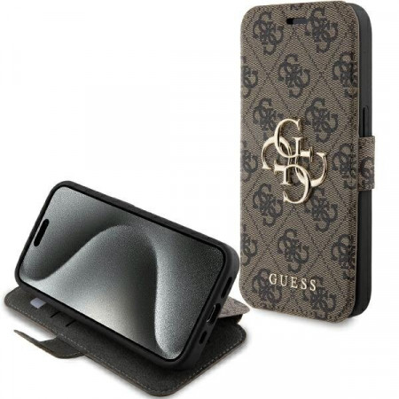 Оригинален калъф тип книга GUESS 4G Metal Logo - iPhone 15 Pro кафяв