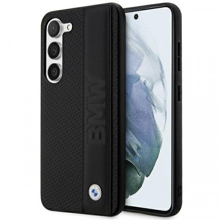 Оригинален твърд гръб от еко кожа BMW Leather Textured & Stripe BMHCS23S22RDPK - Samsung Galaxy S23 черен