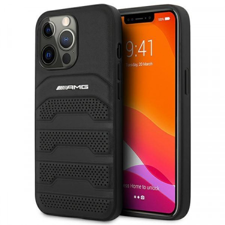 Оригинален твърд гръб AMG Leather Debossed Lines AMHCP14LGSEBK - iPhone 14 Pro черен