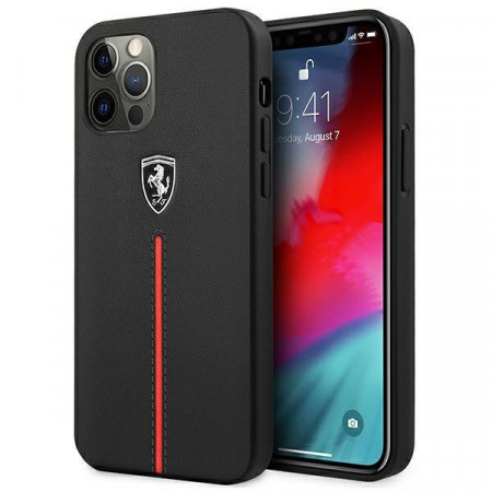 Оригинален твърд гръб FERRARI Off Track Leather Nylon Stripe FEOMSHCP12LBK - iPhone 12 Pro Max черен