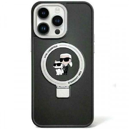 Оригинален твърд гръб KARL LAGERFELD Ring Stand Karl & Choupette MagSafe KLHMP15MHMRSKCK - iPhone 15 Plus черен