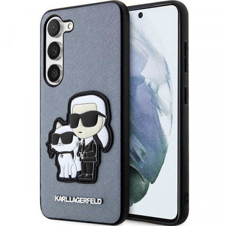 Оригинален твърд гръб KARL LAGERFELD Saffiano Karl & Choupette KLHCS23MSANKCPG - Samsung Galaxy S23+ сив