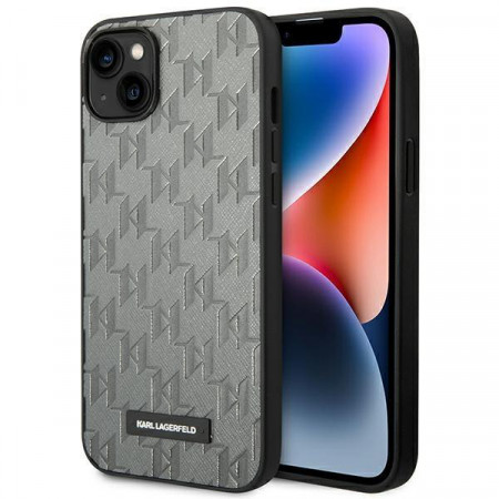 Оригинален твърд гръб KARL LAGERFELD Saffiano Mono Metal Logo KLHCP14MSAKLHPG - iPhone 14 Plus сив