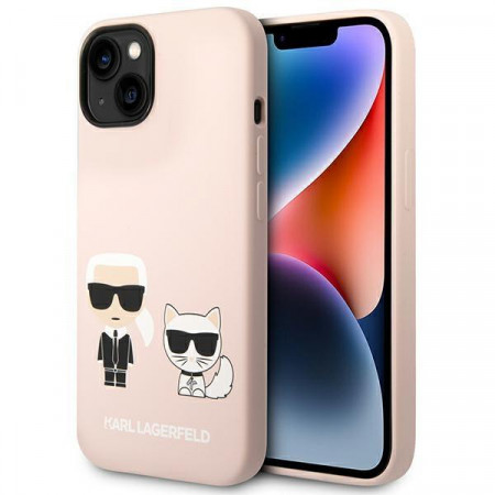 Оригинален твърд гръб KARL LAGERFELD Silicone Karl & Choupette KLHMP14MSSKCI MagSafe - iPhone 14 Plus светлорозов