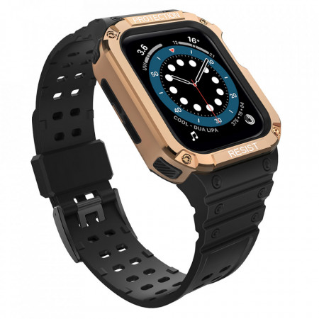 Подсилен калъф за корпус с каишка Protect - Apple Watch 45mm Series 9 / 45mm Series 8 / 45mm Series 7 / 44mm SЕ (2nd gen) / 44mm SE / 44mm Series 6 / 44mm Series 5 / 44mm Series 4 / 42mm Series 3 / 42mm Series 2 черен