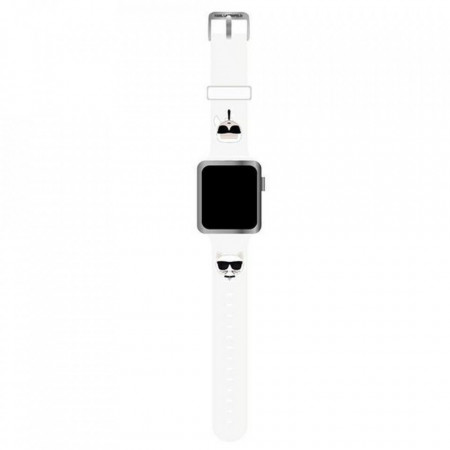 Силиконова каишка за часовник Karl Lagerfeld and Choupette Head - Apple Watch 44mm SE / 44mm Series 6 / 44mm Series 5 / 44mm Series 4 / 42mm Series 3 / 42mm Series 2 / 42mm (1st gen) KLAWLSLCKW бял