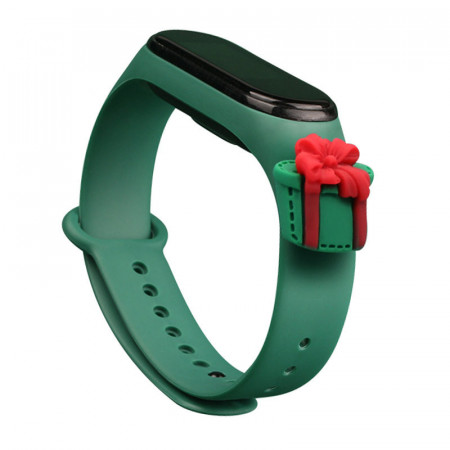 Силиконова каишка за часовник Xmas - Xiaomi Mi Band 3 / Band 4 коледен дизайн (подарък) тъмнозелен