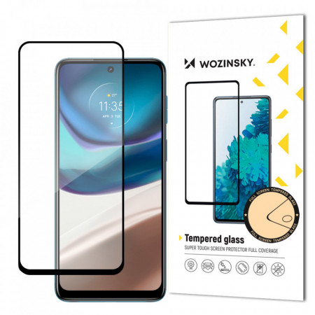 5D Full Glue закален стъклен протектор с пълно покритие WOZINSKY съвместим с гръб - Motorola Moto G42 с черна рамка