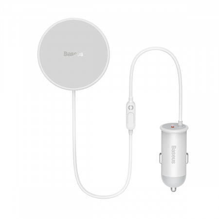 Безжично зарядно за кола BASEUS MagSafe 15W със стойка за въздуховода + вход за кабел USB Type C 25W (CW01) бяло