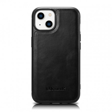Гръб от естествена кожа рамка iCARER Leather Oil Wax MagSafe - iPhone 14 черен