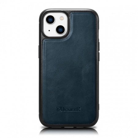 Гръб от естествена кожа iCARER Leather Oil Wax MagSafe - iPhone 14 Plus син