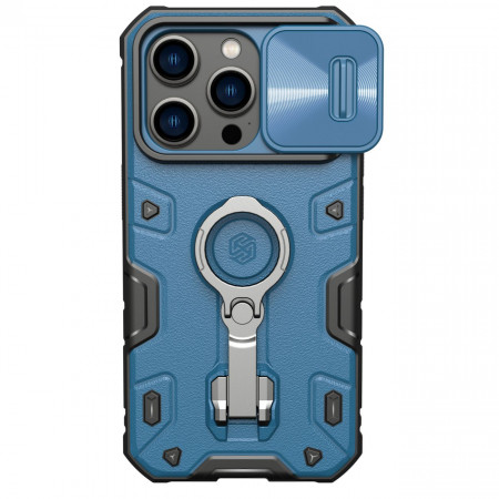 Гръб с подвижно покритие за камерата и ринг държач NILLKIN CamShield Armor Pro - iPhone 14 Pro син