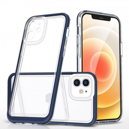 Гръб Clear 3в1 с гел рамка - iPhone 12 син