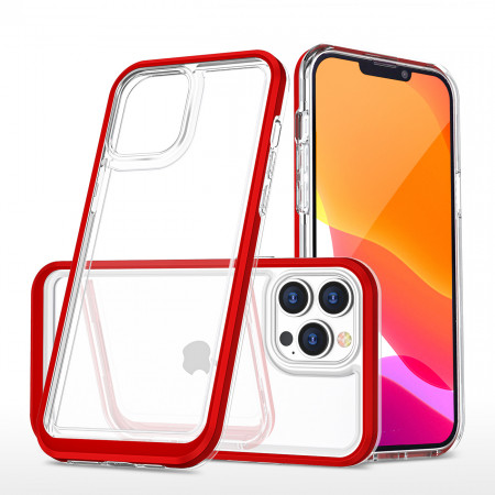 Гръб Clear 3в1 с гел рамка - iPhone 14 Pro червен