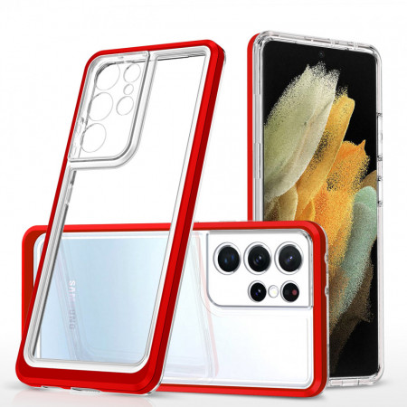 Гръб Clear 3в1 с гел рамка - Samsung Galaxy S21 Ultra 5G червен