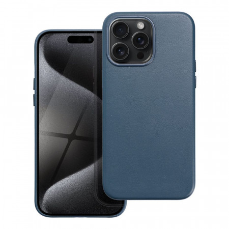 Гръб Leather Mag съвместим с MagSafe - iPhone 15 Pro Max син