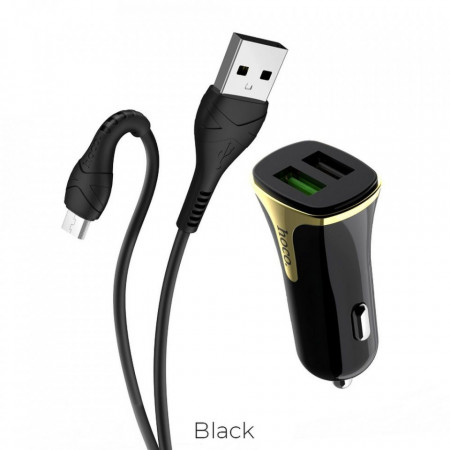 Зарядно за кола Hoco Z31 с два USV порта QC3.0 + Micro USB кабел черен