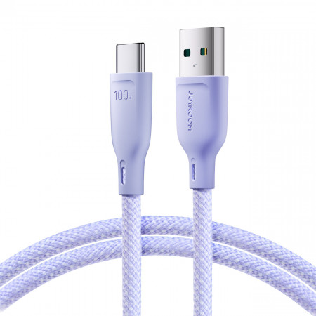 Кабел за зареждане и данни с оплетка JOYROOM Multi-Color SA34-AC6 USB Type A към USB Type C 100W с бързо зареждане 1m лилав