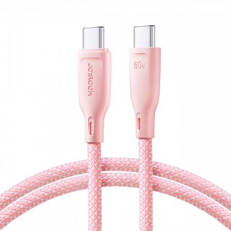 Кабел за зареждане и данни с оплетка JOYROOM Multi-Color SA34-CC3 USB Type C към USB Type C 60W с бързо зареждане 1m розов