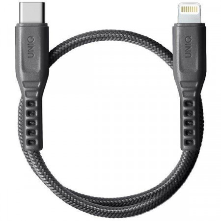 Кабел за зареждане и данни с оплетка UNIQ USB Type C към Lightning 18W 30cm сив