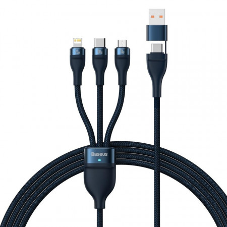 Кабел за зареждане и данни BASEUS Flash Series II USB Type C / USB Type A към Lightning / USB Type C / Micro USB 100W 1.2m (CASS030103) син