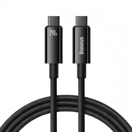 Кабел за зареждане и данни BASEUS Tungsten Gold USB Type C към USB Type C 480Mb/s 240W 2m CAWJ040101 черен