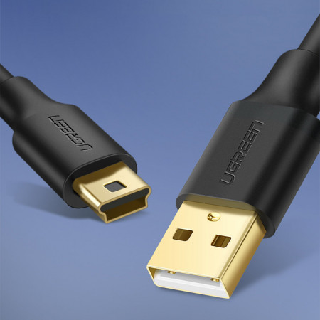 Кабел за зареждане и данни UGREEN USB Type A към Mini USB 5 pin 0.5m черен (US132)
