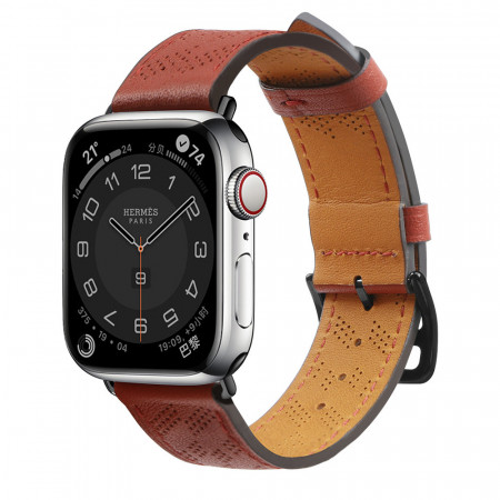 Каишка от естествена кожа Leather - Apple Watch 41mm Series 9 / 41mm Series 8 / 41mm Series 7 / 40mm Series 6 / 40mm SE / 40mm Series 5 / 40mm Series 4 / 38mm Series 3 / 38mm Series 2 / 38mm (1st gen) червен