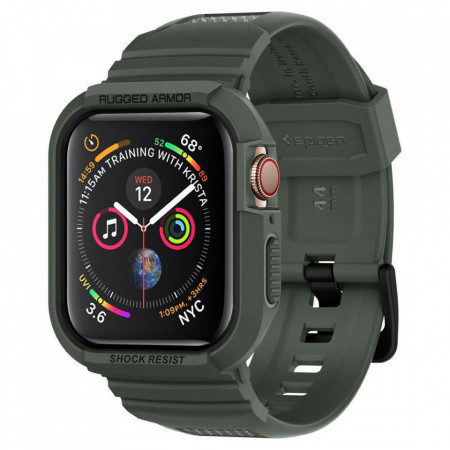Калъф за корпус на часовник с каишка Spigen Rugged Armor - Apple Watch 44mm Series 4 военно зелено