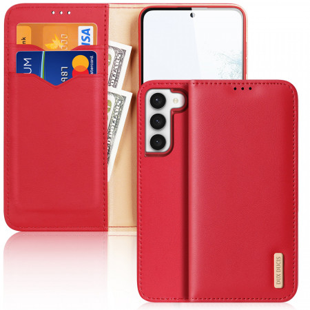 Калъф тип книга от естествена кожа DUX DUCIS Hivo със система против кражба - Samsung Galaxy S23 червен