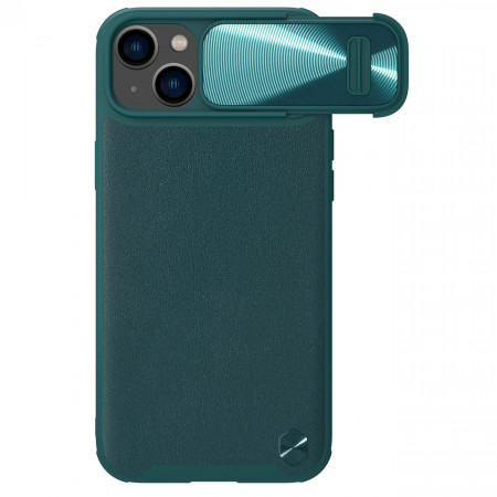 Кожен гръб с подвижно покритие за камерата NILLKIN CamShield Leather S - iPhone 14 зелен