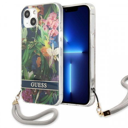 Оригинален гръб с връзка GUESS Flower GUHCP13SHFLSB - iPhone 13 mini син