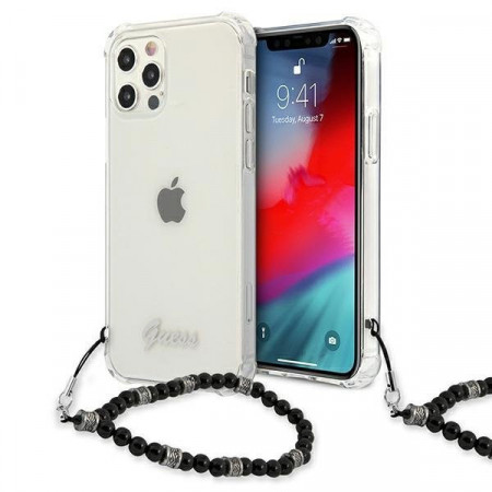 Оригинален гръб с гривна GUESS черен Pearl GUHCP12LKPSBK - iPhone 12 Pro Max прозрачен