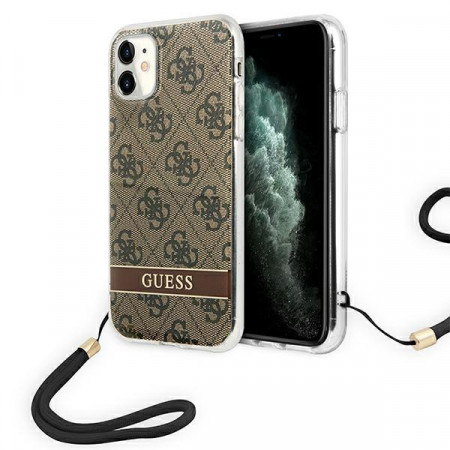 Оригинален гръб с гривна GUESS 4G Print Strap GUOHCN61H4STW - iPhone 11 кафяв