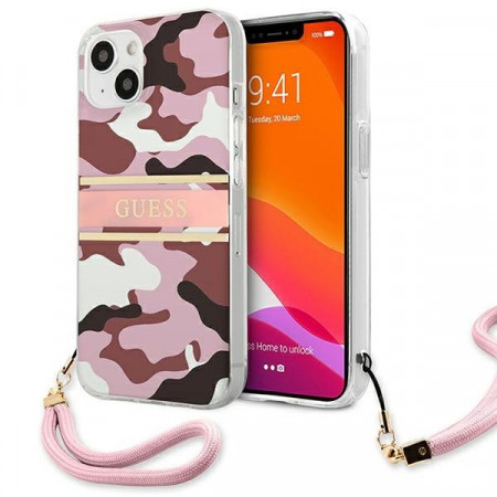 Оригинален гръб GUESS Camo GUHCP13SKCABPI с връзка - iPhone 13 mini розов