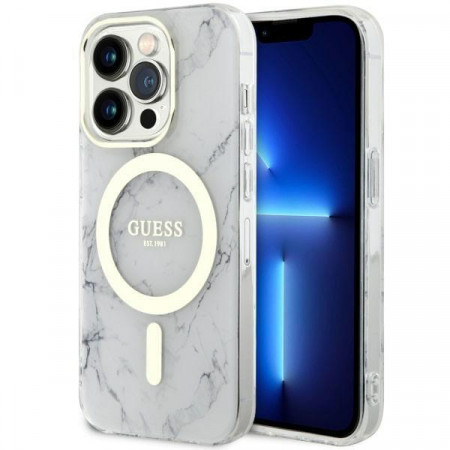 Оригинален гръб GUESS Marble Magsafe GUHMP14XPCUMAH - iPhone 14 Pro Max бял