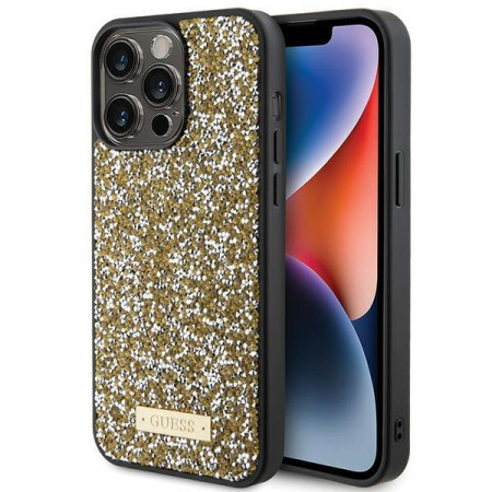 Оригинален гръб GUESS Rhinestone Metal Logo - iPhone 15 Pro жълт