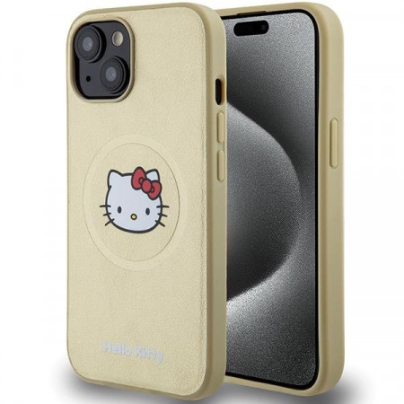 Оригинален гръб Hello Kitty Leather Kitty Head MagSafe - iPhone 15 златист