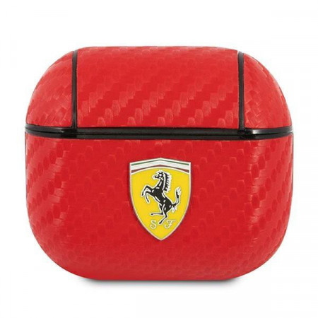 Оригинален калъф за слушалки FERRARI On Track PU Carbon FESA3CARE - AirPods 3 червен