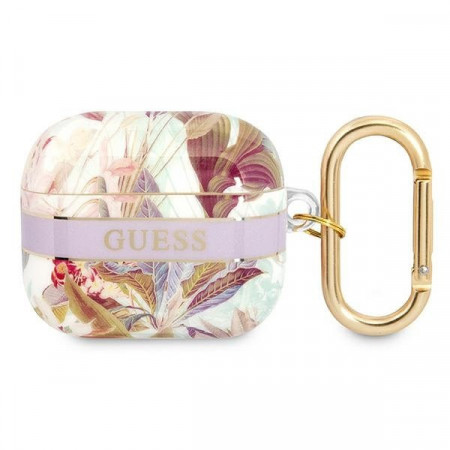 Оригинален калъф за слушалки GUESS Flower Strap GUA3HHFLU - AirPods 3 лилав
