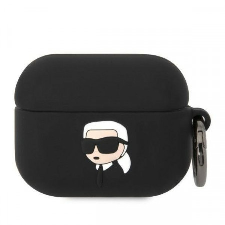 Оригинален калъф за слушалки Karl LAGERFELD Silicone Karl Head 3D KLAPRUNIKK - AirPods Pro черен