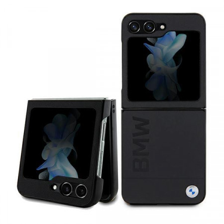 Оригинален калъф от естествена кожа BMW Leather Hot Stamp - Samsung Galaxy Z Flip5 черен