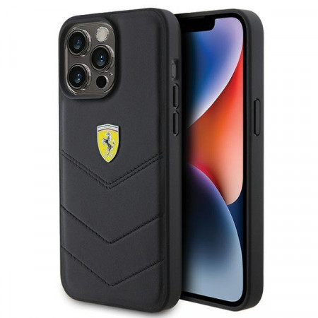 Оригинален твърд гръб FERRARI Quilted Metal Logo - iPhone 15 Pro Max черен