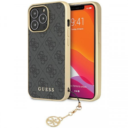 Оригинален твърд гръб GUESS 4G Charms GUHCP14LGF4GGR - iPhone 14 Pro сив
