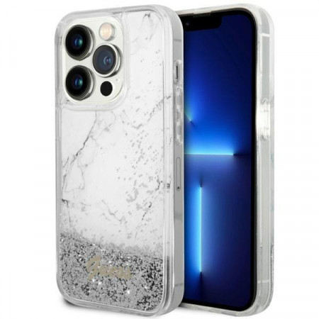 Оригинален твърд гръб GUESS Liquid Glitter Marble GUHCP14LLCSGSGH - iPhone 14 Pro бял