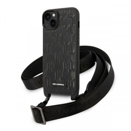 Оригинален твърд гръб KARL LAGERFELD Monogram Plaque Logo Strap KLHCP14MSTMK - iPhone 14 Plus черен
