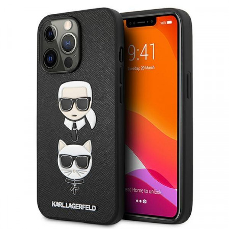 Оригинален твърд гръб KARL LAGERFELD Saffiano Karl & Choupette KLHCP13XSAKICKCBK - iPhone 13 Pro Max черен